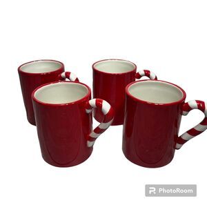 VINTAGE FITZ & FLOYD 4- CERAMIC SANTA RED CANDY CANE MUG Christmas Holiday
